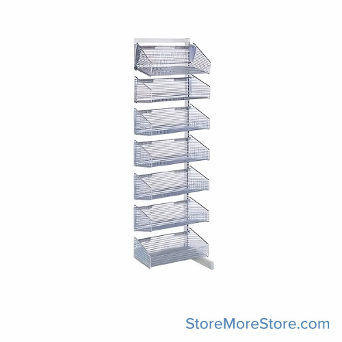 Wire Basket Shelving, 17.38" W x 12" D x 70" H, Adder Unit, Includes Sloped Dust Shelf, Includes Casters