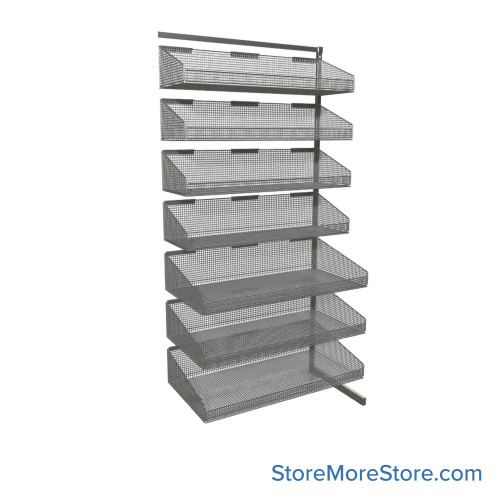 Wire Basket Shelving, 35.5" W x 18" D x 70" H, Adder Unit, Includes Sloped Dust Shelf, Includes Casters