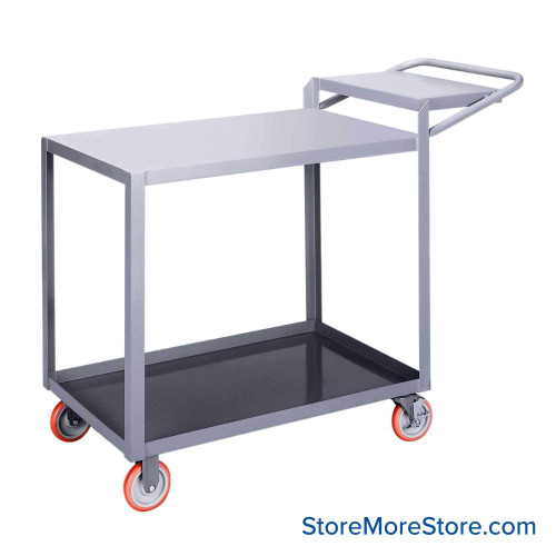 Mobile Picking Cart, 48" W x 24" D, 2 Shelves, 1.5" Retaining Lip, 5" Polyurethane Casters, Writing Shelf