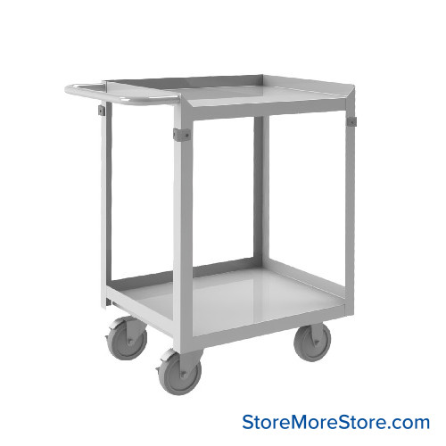 Stainless Steel Cart, 30" W x 18" D x 37" H, 1.25" Lip On 3 Sides w/ No Lip Front, 2 Shelves