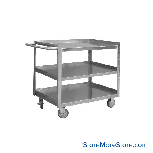 Stainless Steel Cart, 36" W x 22" D x 36" H, 1.25" Lip On 3 Sides w/ No Lip Front, 3 Shelves