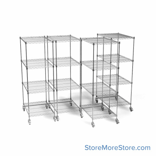 Pull Out Wire Shelving, 21" W x 72" D x 79" H, 36" Shelf Depth, 4 Total Units, Gray Epoxy