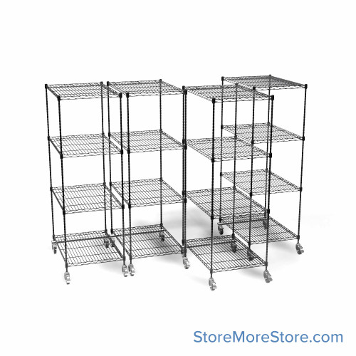 Pull Out Wire Shelving, 69" W x 72" D x 79" H, 36" Shelf Depth, 4 Total Units, Black Epoxy