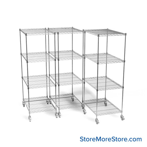 Pull Out Wire Shelving, 141" W x 36" D x 79" H, 36" Shelf Depth, 3 Total Units, Chrome