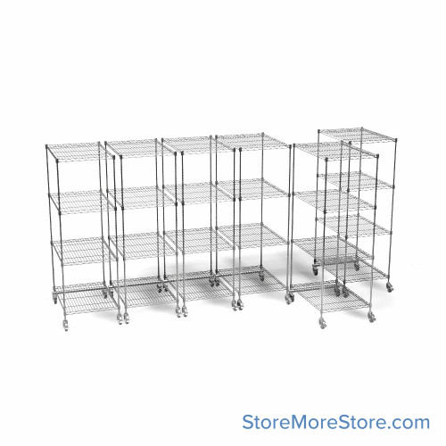 Pull Out Wire Shelving, 132" W x 72" D x 79" H, 36" Shelf Depth, 6 Total Units, Gray Epoxy