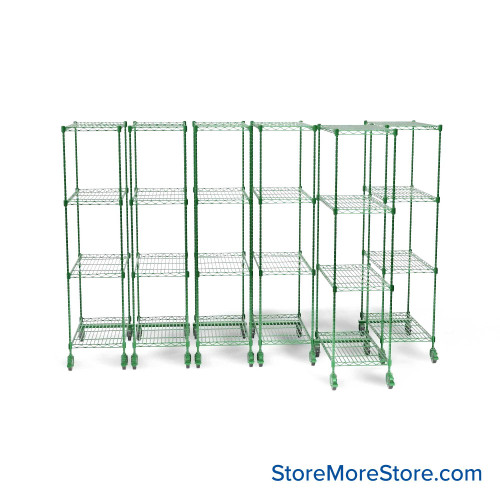 Pull Out Wire Shelving, 105" W x 60" D x 79" H, 36" Shelf Depth, 6 Total Units, Green Epoxy