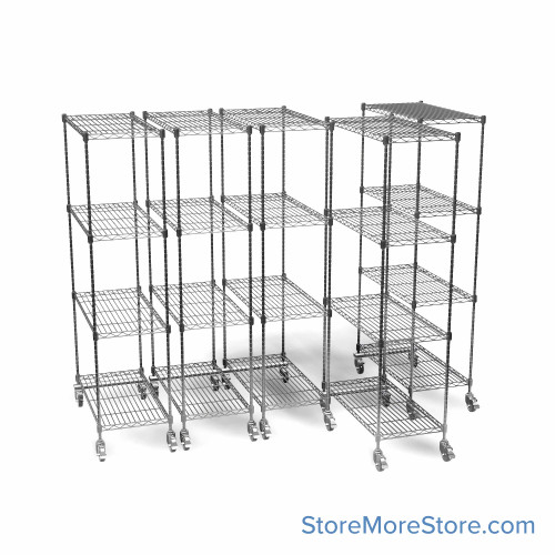 Pull Out Wire Shelving, 51" W x 36" D x 79" H, 36" Shelf Depth, 5 Total Units, Chrome, 3686-5