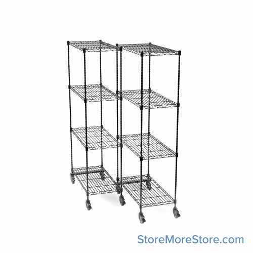 Pull Out Wire Shelving, 18" W x 60" D x 79" H, 36" Shelf Depth, 2 Total Units, Black Epoxy, 3674-2