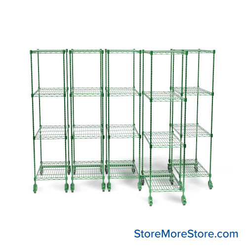 Pull Out Wire Shelving, 105" W x 36" D x 79" H, 36" Shelf Depth, 5 Total Units, Green Epoxy, 3686-5