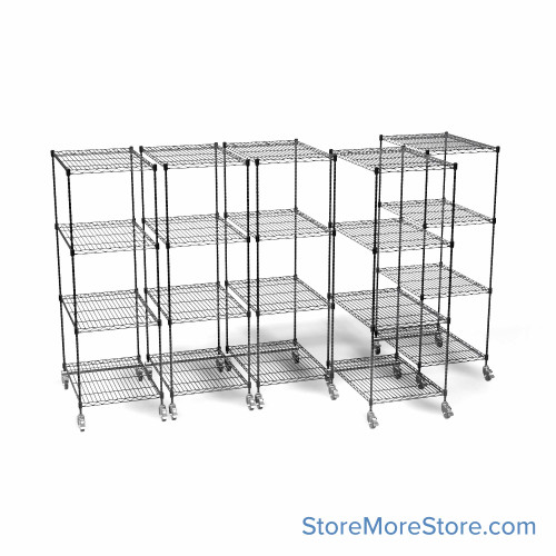 Pull Out Wire Shelving, 132" W x 36" D x 79" H, 36" Shelf Depth, 5 Total Units, Black Epoxy, 3686-5