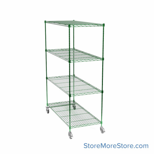 Pull Out Wire Shelving, 123" W x 48" D x 79" H, 48" Shelf Depth, 1 Total Unit, Green Epoxy