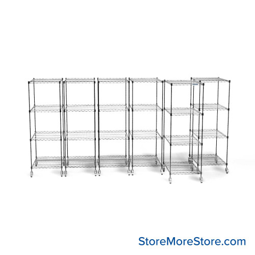 Pull Out Wire Shelving, 78" W x 72" D x 79" H, 36" Shelf Depth, 6 Total Units, Black Epoxy, 3686-6
