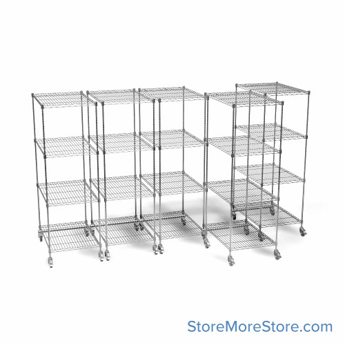 Pull Out Wire Shelving, 24" W x 48" D x 79" H, 36" Shelf Depth, 5 Total Units, Gray Epoxy, 3686-5