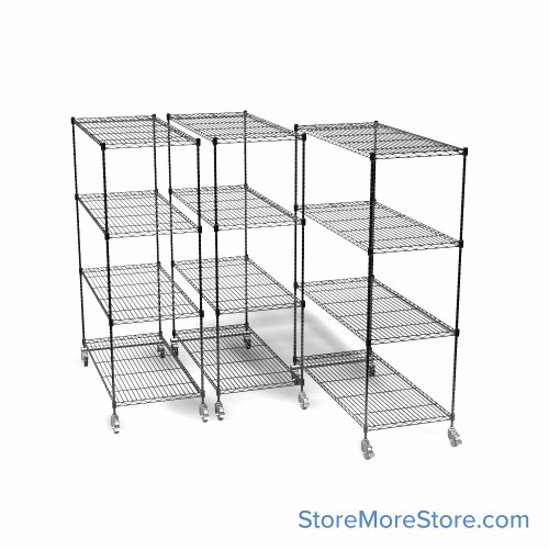 Pull Out Wire Shelving, 69" W x 48" D x 79" H, 48" Shelf Depth, 3 Total Units, Black Epoxy