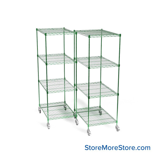 Pull Out Wire Shelving, 123" W x 72" D x 79" H, 36" Shelf Depth, 2 Total Units, Green Epoxy, 3686-2