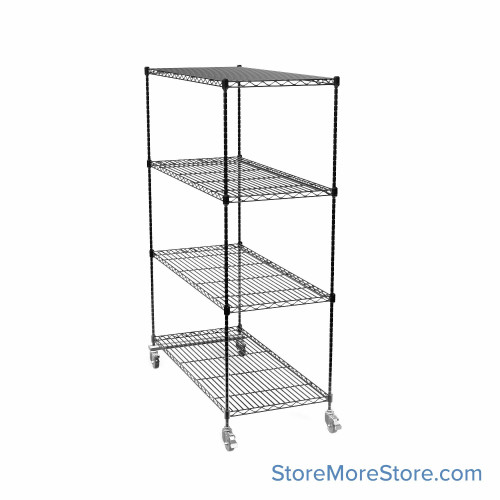 Pull Out Wire Shelving, 60" W x 48" D x 79" H, 48" Shelf Depth, 1 Total Unit, Black Epoxy, 4886-1