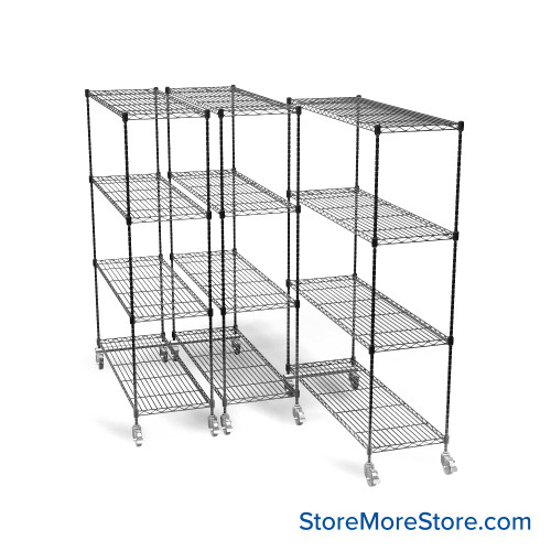 Pull Out Wire Shelving, 21" W x 36" D x 79" H, 48" Shelf Depth, 3 Total Units, Black Epoxy