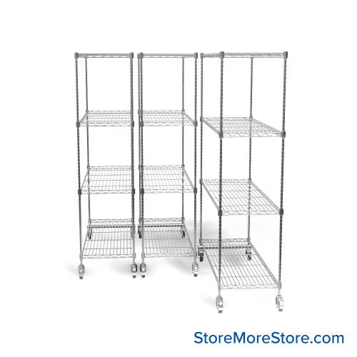 Pull Out Wire Shelving, 45" W x 36" D x 79" H, 48" Shelf Depth, 3 Total Units, Chrome, 4874-3