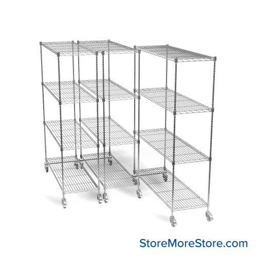 Pull Out Wire Shelving, 69" W x 36" D x 79" H, 48" Shelf Depth, 3 Total Units, Gray Epoxy, 4874-3