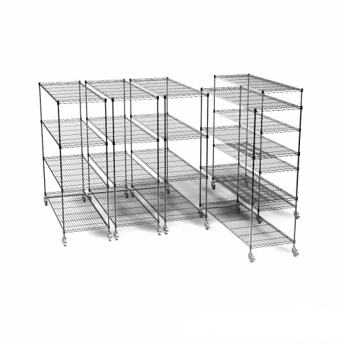 Pull Out Wire Shelving, 132" W x 48" D x 79" H, 48" Shelf Depth, 5 Total Units, Gray Epoxy