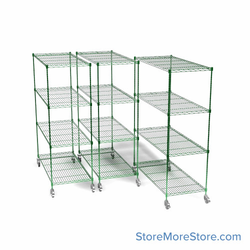 Pull Out Wire Shelving, 45" W x 48" D x 79" H, 48" Shelf Depth, 3 Total Units, Green Epoxy, 4874-3