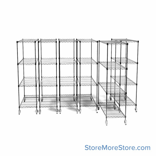 Pull Out Wire Shelving, 24" W x 60" D x 79" H, 48" Shelf Depth, 6 Total Units, Black Epoxy, 4886-6