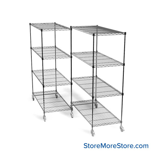 Pull Out Wire Shelving, 60" W x 72" D x 79" H, 48" Shelf Depth, 2 Total Units, Black Epoxy, 4886-2