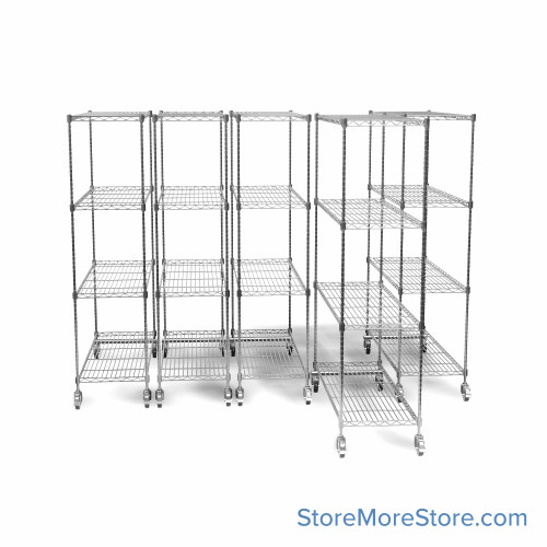 Pull Out Wire Shelving, 51" W x 36" D x 79" H, 48" Shelf Depth, 5 Total Units, Chrome, 4886-5