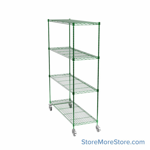 Pull Out Wire Shelving, 81" W x 36" D x 91" H, 60" Shelf Depth, 1 Total Unit, Green Epoxy