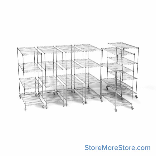 Pull Out Wire Shelving, 24" W x 72" D x 79" H, 48" Shelf Depth, 6 Total Units, Gray Epoxy, 4886-6