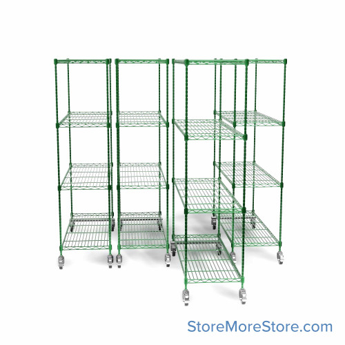 Pull Out Wire Shelving, 93" W x 60" D x 79" H, 48" Shelf Depth, 4 Total Units, Green Epoxy, 4886-4