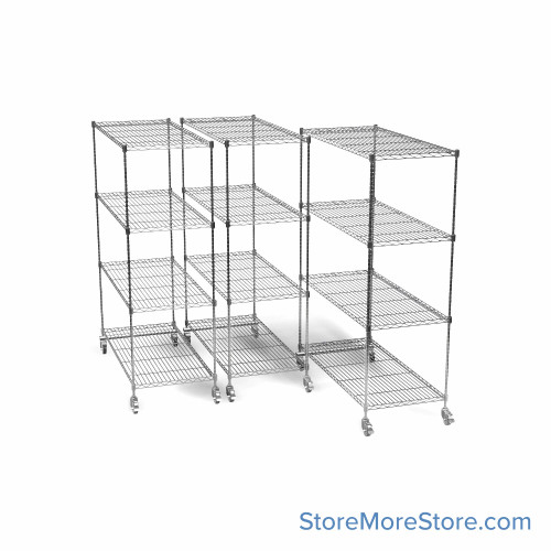 Pull Out Wire Shelving, 141" W x 36" D x 91" H, 60" Shelf Depth, 3 Total Units, Chrome, 6086-3