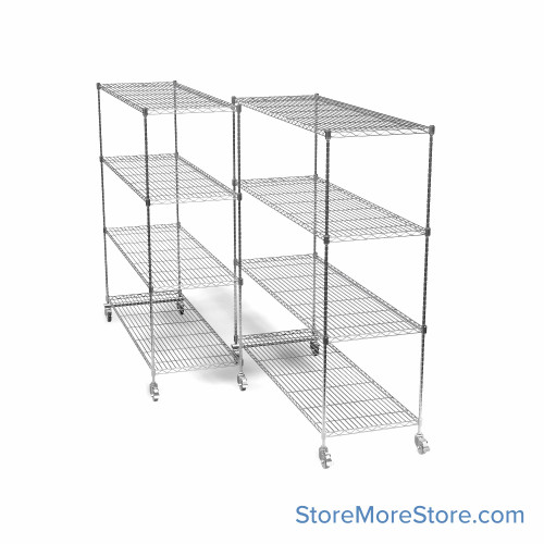 Pull Out Wire Shelving, 123" W x 60" D x 91" H, 72" Shelf Depth, 2 Total Units, Chrome