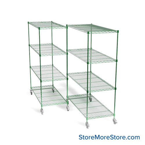 Pull Out Wire Shelving, 123" W x 72" D x 91" H, 60" Shelf Depth, 2 Total Units, Green Epoxy, 6086-2