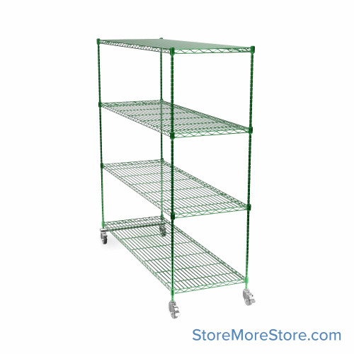 Pull Out Wire Shelving, 123" W x 48" D x 91" H, 72" Shelf Depth, 1 Total Unit, Green Epoxy