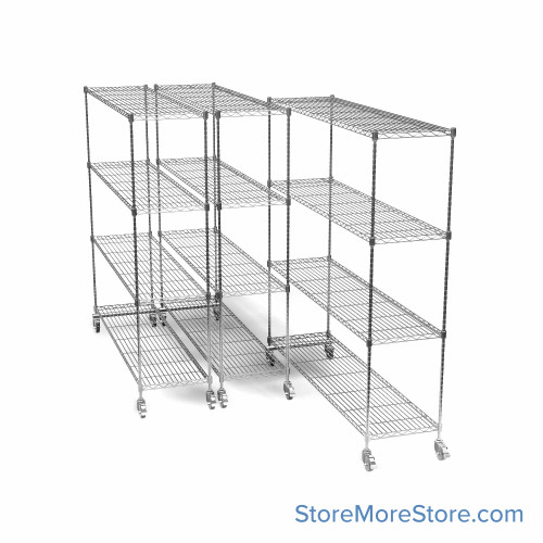 Pull Out Wire Shelving, 69" W x 36" D x 91" H, 72" Shelf Depth, 3 Total Units, Gray Epoxy