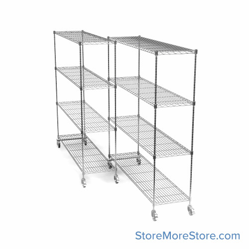 Pull Out Wire Shelving, 39" W x 60" D x 91" H, 72" Shelf Depth, 2 Total Units, Chrome, 7286-2
