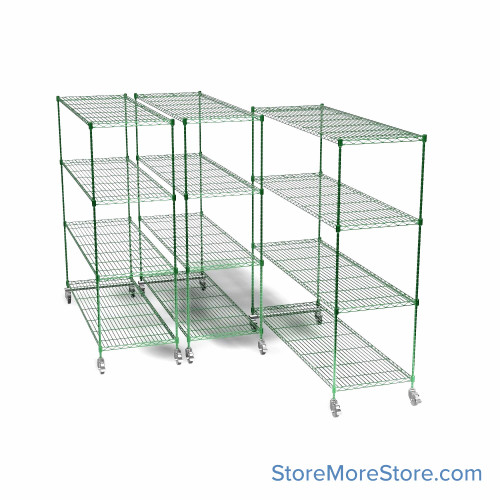 Pull Out Wire Shelving, 45" W x 48" D x 91" H, 72" Shelf Depth, 3 Total Units, Green Epoxy