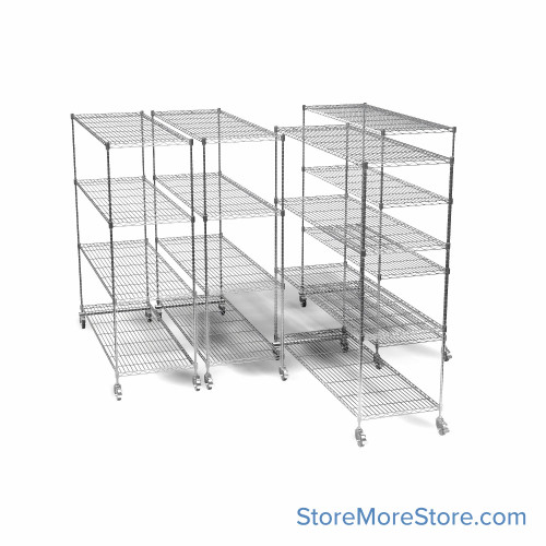 Pull Out Wire Shelving, 93" W x 72" D x 91" H, 72" Shelf Depth, 4 Total Units, Chrome, 7286-4