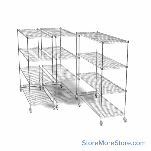 Pull Out Wire Shelving, 21" W x 48" D x 91" H, 72" Shelf Depth, 3 Total Units, Gray Epoxy, 7286-3