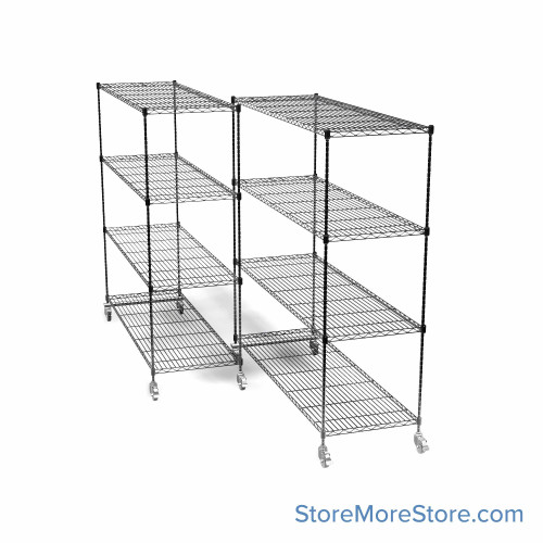 Pull Out Wire Shelving, 102" W x 60" D x 91" H, 72" Shelf Depth, 2 Total Units, Black Epoxy, 7286-2