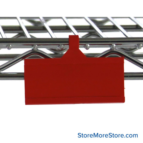 Wire Shelf Label Holders, 3" W x 0.1" D x 1.5" H, Red, Red