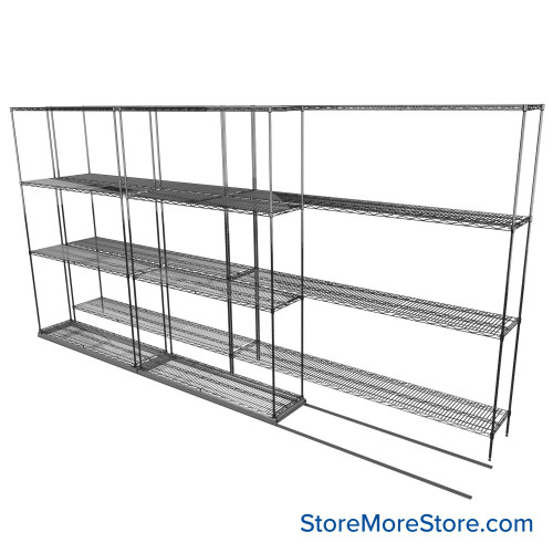 Sliding Wire Shelving, 152" W x 30" D x 78" H, 14" Shelf Depth, 1 Row, Chrome
