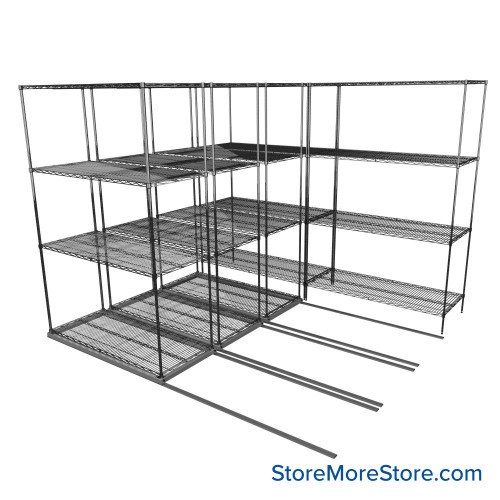 Sliding Wire Shelving, 102" W x 78" D x 90" H, 21" Shelf Depth, 3 Rows, Corrosion Resistant Zinc