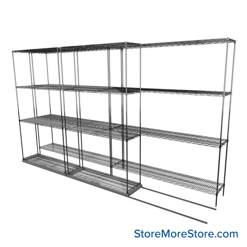 Sliding Wire Shelving, 134" W x 30" D x 78" H, 14" Shelf Depth, 1 Row, Corrosion Resistant Zinc