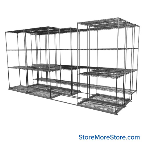 Sliding Wire Shelving, 146" W x 58" D x 78" H, 18" Shelf Depth, 2 Rows, Corrosion Resistant Zinc