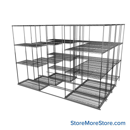 Sliding Wire Shelving, 116" W x 78" D x 78" H, 18" Shelf Depth, 3 Rows, Chrome
