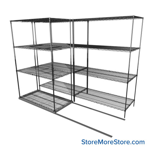 Sliding Wire Shelving, 102" W x 50" D x 78" H, 24" Shelf Depth, 1 Row, Chrome