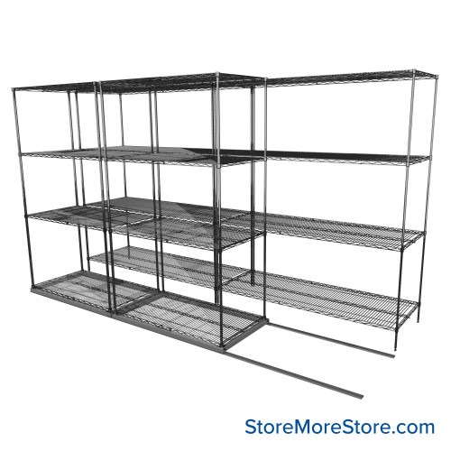 Sliding Wire Shelving, 134" W x 50" D x 78" H, 24" Shelf Depth, 1 Row, Chrome