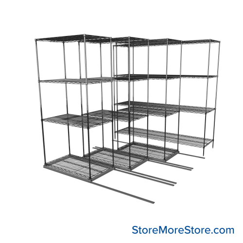 Sliding Wire Shelving, 78" W x 90" D x 78" H, 21" Shelf Depth, 3 Rows, Corrosion Resistant Zinc